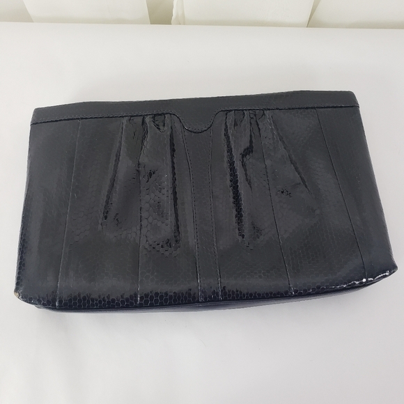 Vintage Koret dark navy reptile texture hinged convertible clutch/shoulder bag - Picture 2 of 7
